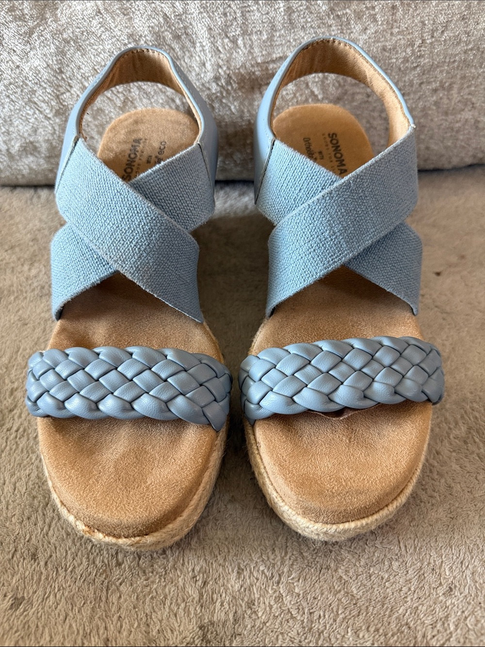Sonoma Ortholite Light Blue Braided Espadrille Wedge Sandals